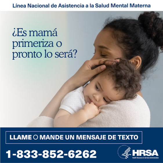 "Es mama primeriza o pronto lo sera?" text is to the left of a mother holding her child.