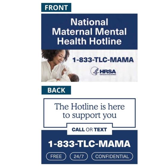 A wallet card for the National Maternal Health Hotline.