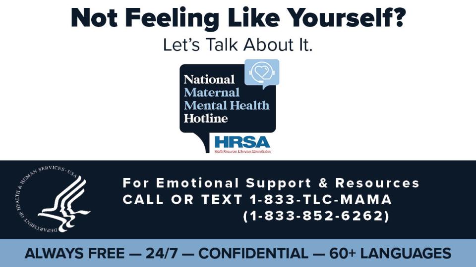 Not feeling like yourself? Call or text 1-833-TLC-MAMA.